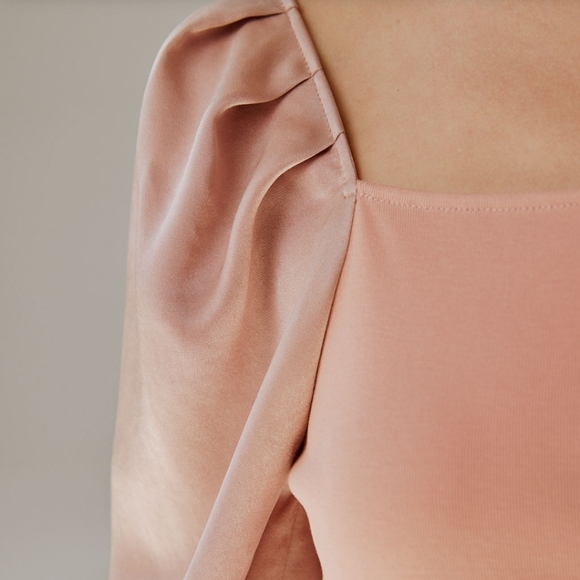 🆕 NAP Loungewear Square Neck Puff Sleeve Midi Dress in Peach Pink - Picture 3 of 10